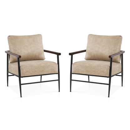 MCombo Modern Accent Chairs, Armchair with Upholstered Cushion, Leathaire Fabric Lounge Chairs for Living Room 4748