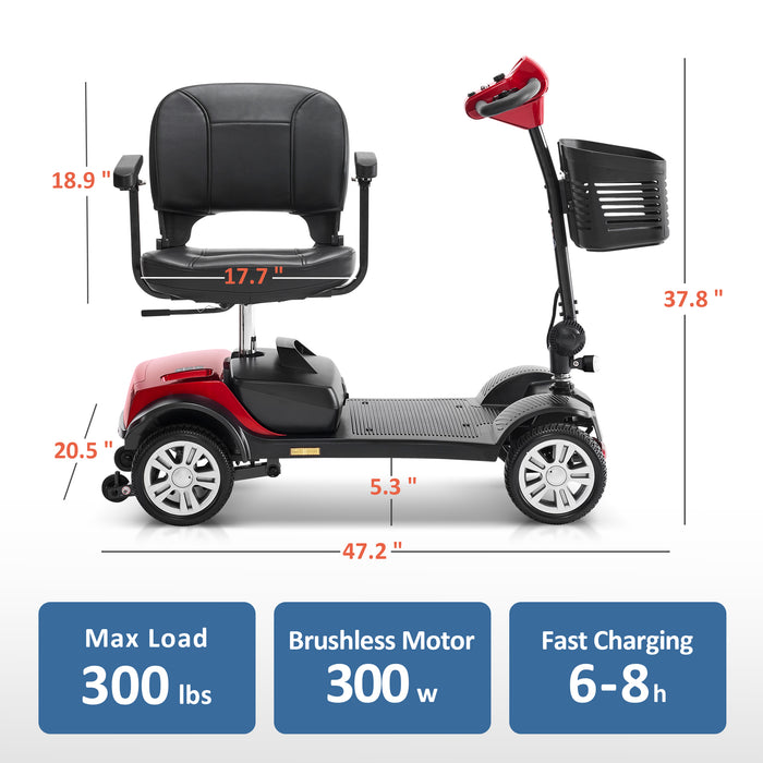 MCombo Electric Mobility Scooter for Adults, 4 Wheel Mobility Scooter with Rotating Swivel Seat, 15 Miles, 4.97MPH, Headlight, Basket and Charger Included, MS301 (Red/Blue)
