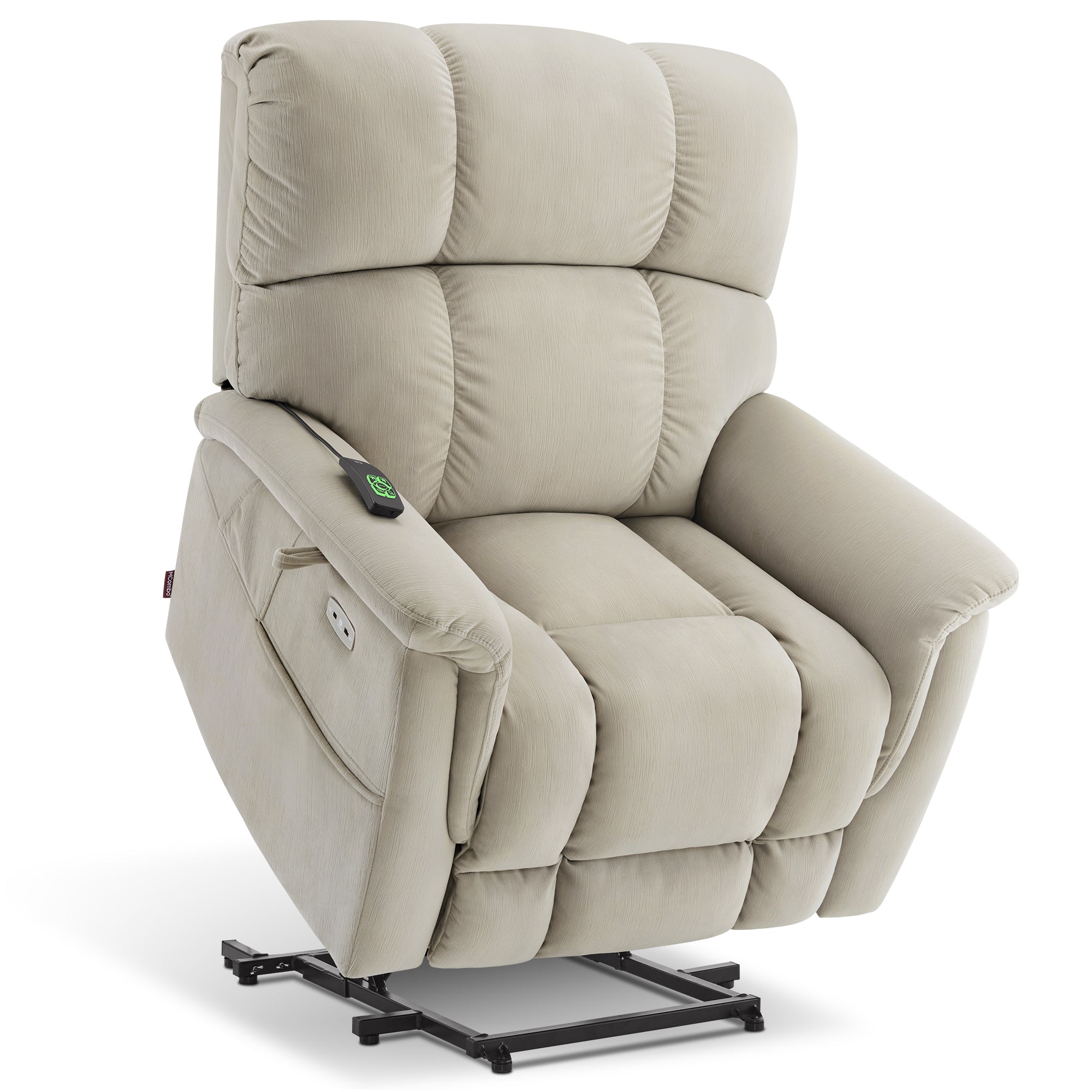 MCombo Dual Motor Power Lift Recliner Chair Sofa with Massage and Dual Heating for Elderly People, Infinite Position, USB Ports, Fabric R7166