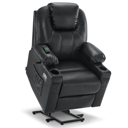 MCombo Power Lift Recliner Chair with Massage and Heat for Elderly, 3 Positions, 2 Side Pockets and Cup Holders, USB Ports, Faux Leather 7040 Series