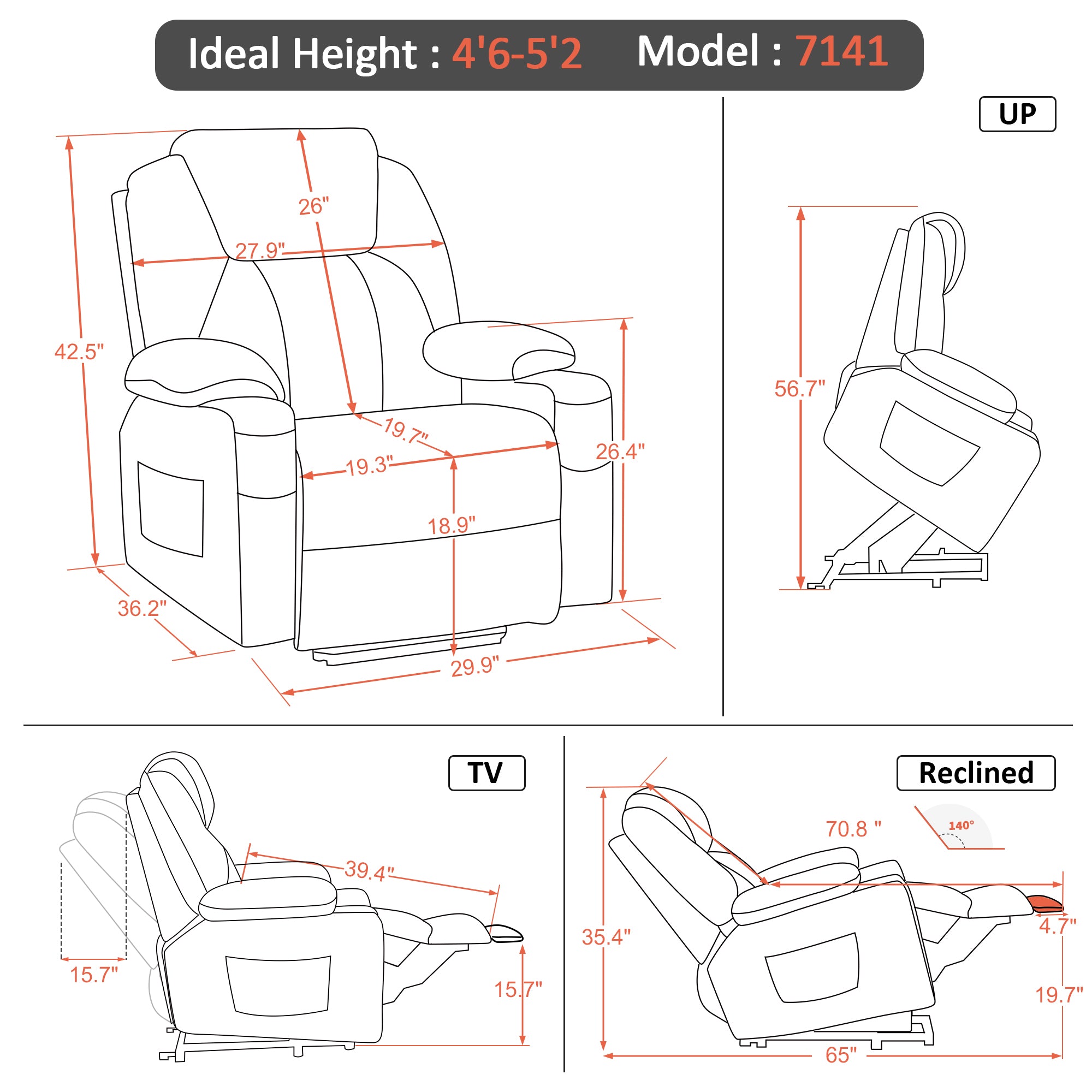 MCombo Power Lift Recliner Chair with Massage and Heat for Elderly, 3 Positions, 2 Side Pockets and Cup Holders, USB Ports, Faux Leather 7040 Series