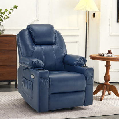 MCombo Power Lift Recliner Chair with Massage and Heat for Elderly, 3 Positions, 2 Side Pockets and Cup Holders, USB Ports, Faux Leather 7040 Series