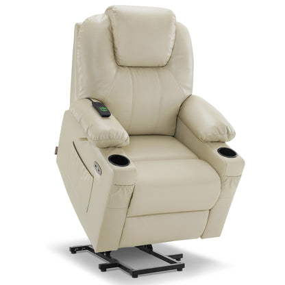 MCombo Power Lift Recliner Chair with Massage and Heat for Elderly, 3 Positions, 2 Side Pockets and Cup Holders, USB Ports, Faux Leather 7040 Series