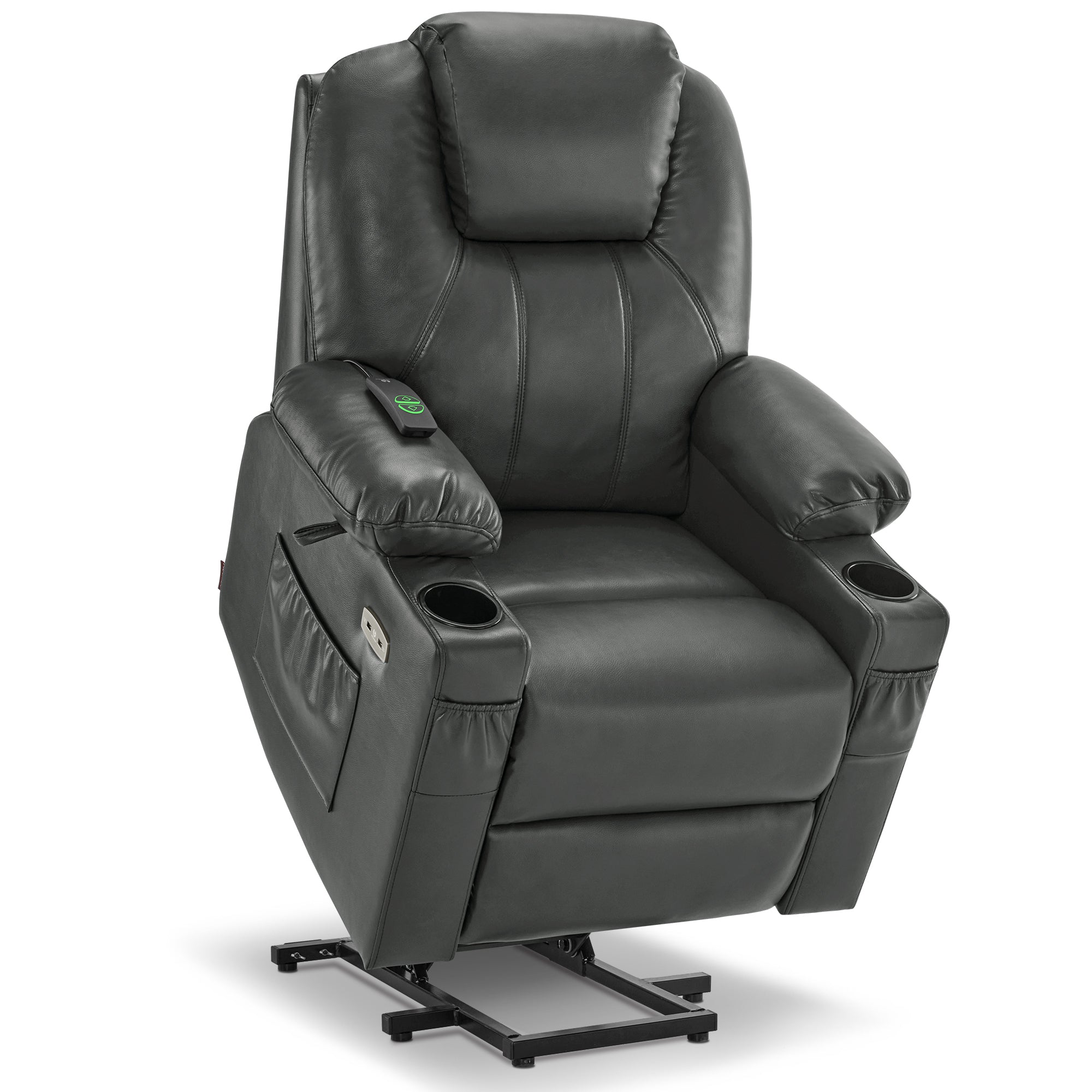 MCombo Power Lift Recliner Chair with Massage and Heat for Elderly, 3 Positions, 2 Side Pockets and Cup Holders, USB Ports, Faux Leather 7040 Series