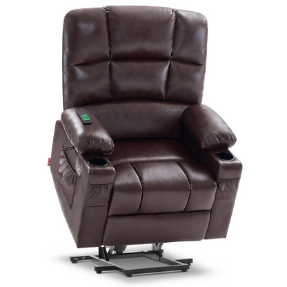 MCombo Dual Motor Large Power Lift Recliner Chair with Massage and Heat for Elderly Big and Tall People, Infinite Position, Extended Footrest, Faux Leather 7680 Series