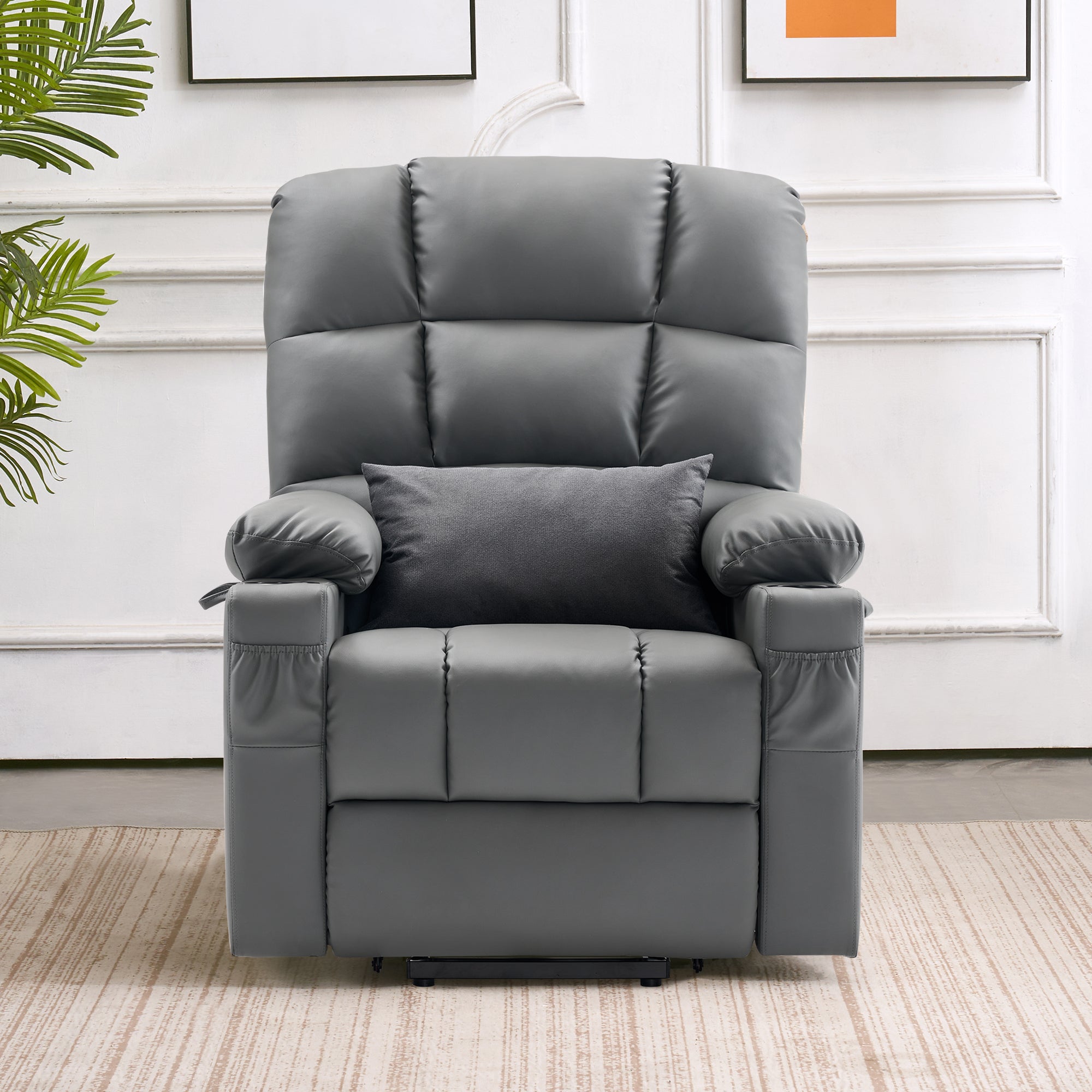 MCombo Dual Motor Large Power Lift Recliner Chair with Massage and Heat for Elderly Big and Tall People, Infinite Position, Extended Footrest, Faux Leather 7680 Series