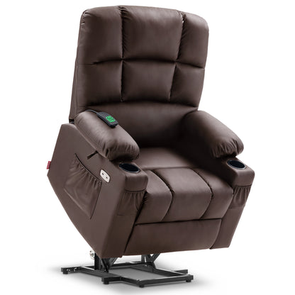 MCombo Dual Motor Large Power Lift Recliner Chair with Massage and Heat for Elderly Big and Tall People, Infinite Position, Extended Footrest, Faux Leather 7680 Series