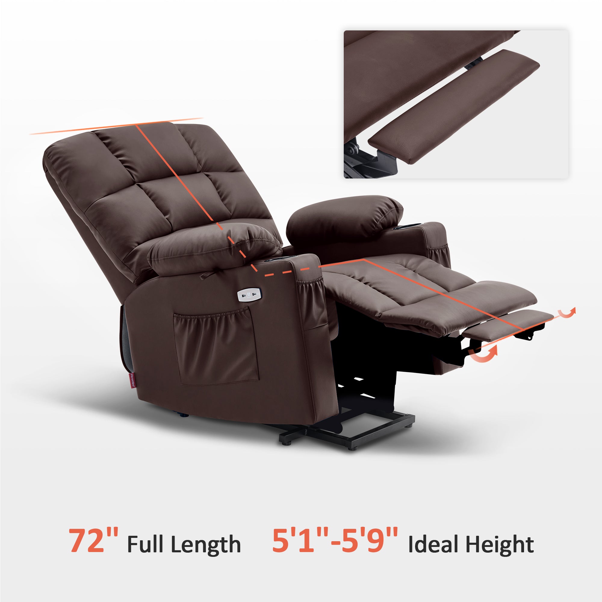 MCombo Dual Motor Large Power Lift Recliner Chair with Massage and Heat for Elderly Big and Tall People, Infinite Position, Extended Footrest, Faux Leather 7680 Series