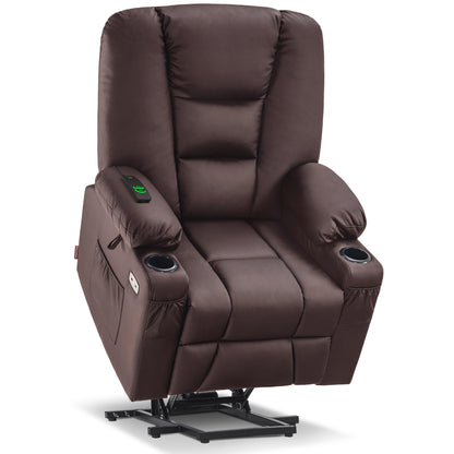 MCombo Power Lift Recliner Chair with Massage and Heat for Elderly, Extended Footrest, 3 Positions, Cup Holders, USB Ports, Faux Leather 7519 Series