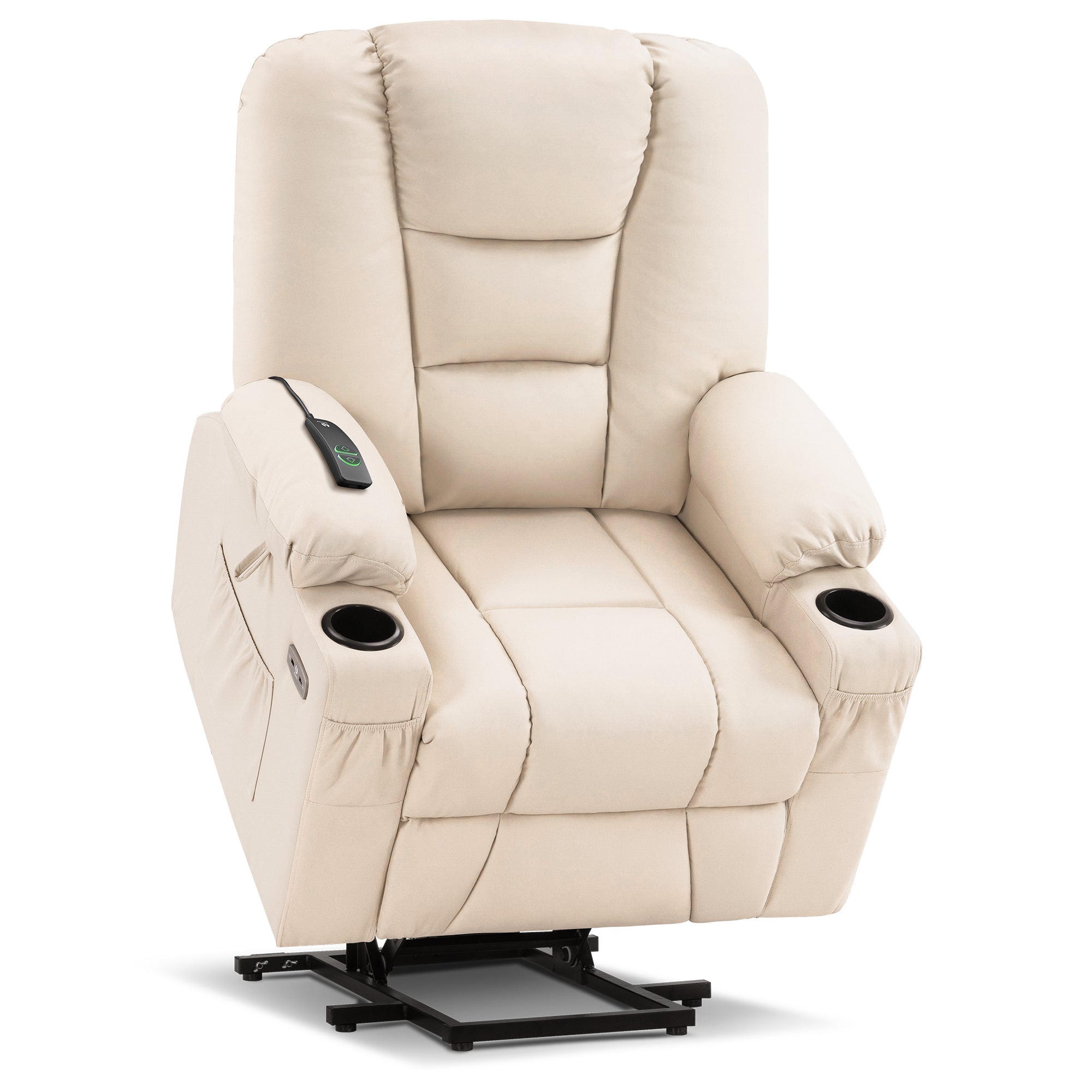 MCombo Power Lift Recliner Chair with Massage and Heat for Elderly, Extended Footrest, 3 Positions, Cup Holders, USB Ports, Faux Leather 7519 Series