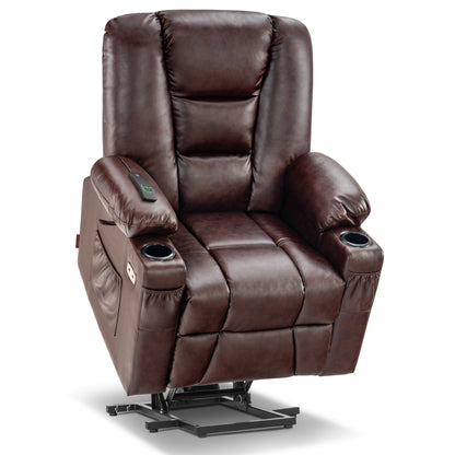 MCombo Power Lift Recliner Chair with Massage and Heat for Elderly, Extended Footrest, 3 Positions, Cup Holders, USB Ports, Faux Leather 7519 Series