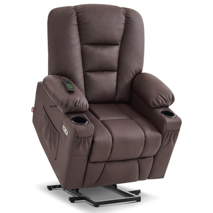 MCombo Power Lift Recliner Chair with Massage and Heat for Elderly, Extended Footrest, 3 Positions, Cup Holders, USB Ports, Faux Leather 7519 Series