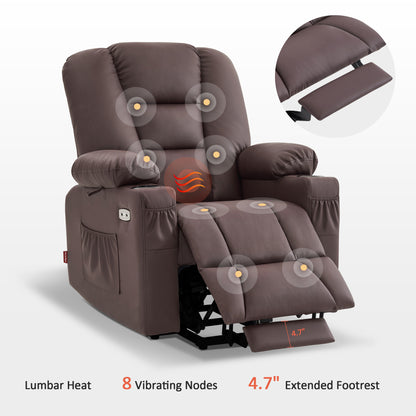 MCombo Power Lift Recliner Chair with Massage and Heat for Elderly, Extended Footrest, 3 Positions, Cup Holders, USB Ports, Faux Leather 7519 Series