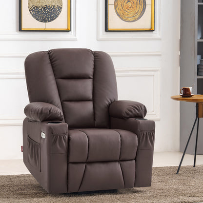 MCombo Power Lift Recliner Chair with Massage and Heat for Elderly, Extended Footrest, 3 Positions, Cup Holders, USB Ports, Faux Leather 7519 Series