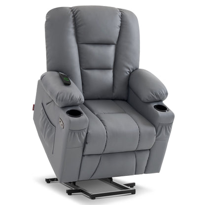 MCombo Power Lift Recliner Chair with Massage and Heat for Elderly, Extended Footrest, 3 Positions, Cup Holders, USB Ports, Faux Leather 7519 Series