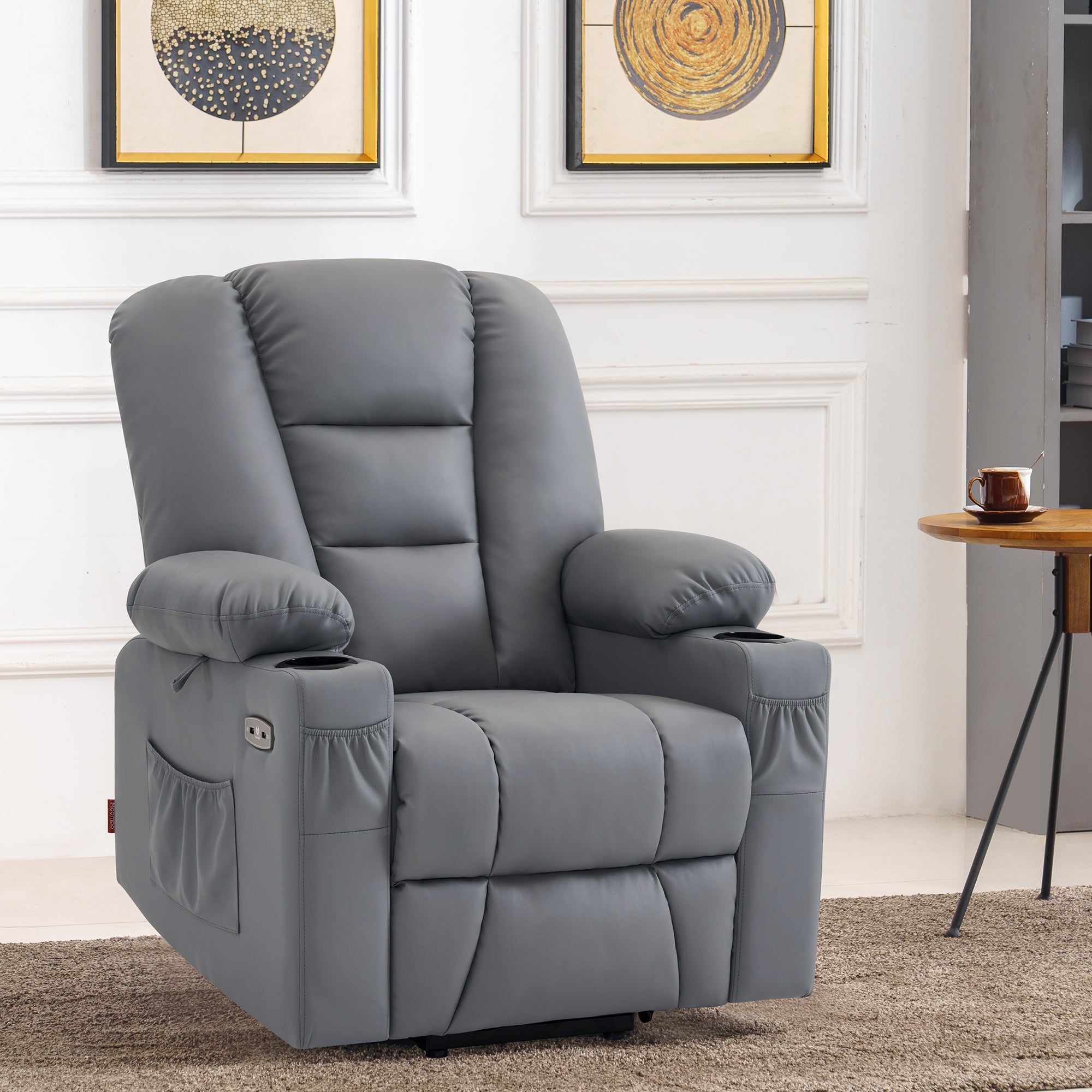 MCombo Power Lift Recliner Chair with Massage and Heat for Elderly, Extended Footrest, 3 Positions, Cup Holders, USB Ports, Faux Leather 7519 Series