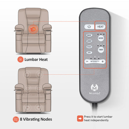 MCombo Power Lift Recliner Chair with Massage and Heat for Elderly, Extended Footrest, 3 Positions, Cup Holders, USB Ports, Faux Leather 7519 Series