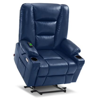 MCombo Power Lift Recliner Chair with Massage and Heat for Elderly, Extended Footrest, 3 Positions, Cup Holders, USB Ports, Faux Leather 7519 Series