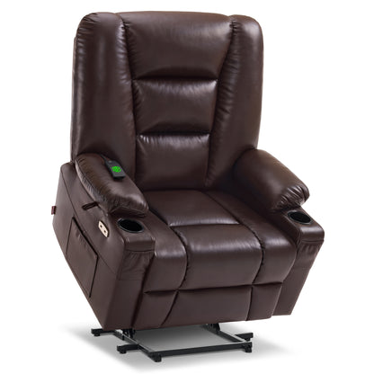 MCombo Power Lift Recliner Chair with Massage and Heat for Elderly, Extended Footrest, 3 Positions, Cup Holders, USB Ports, Faux Leather 7519 Series