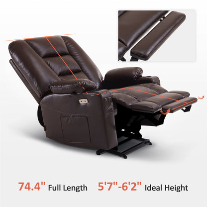 MCombo Power Lift Recliner Chair with Massage and Heat for Elderly, Extended Footrest, 3 Positions, Cup Holders, USB Ports, Faux Leather 7519 Series