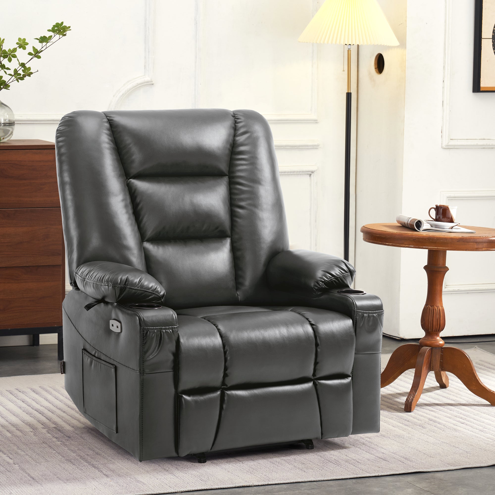 MCombo Power Lift Recliner Chair with Massage and Heat for Elderly, Extended Footrest, 3 Positions, Cup Holders, USB Ports, Faux Leather 7519 Series