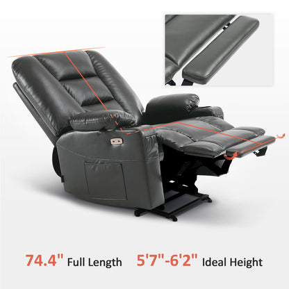 MCombo Power Lift Recliner Chair with Massage and Heat for Elderly, Extended Footrest, 3 Positions, Cup Holders, USB Ports, Faux Leather 7519 Series