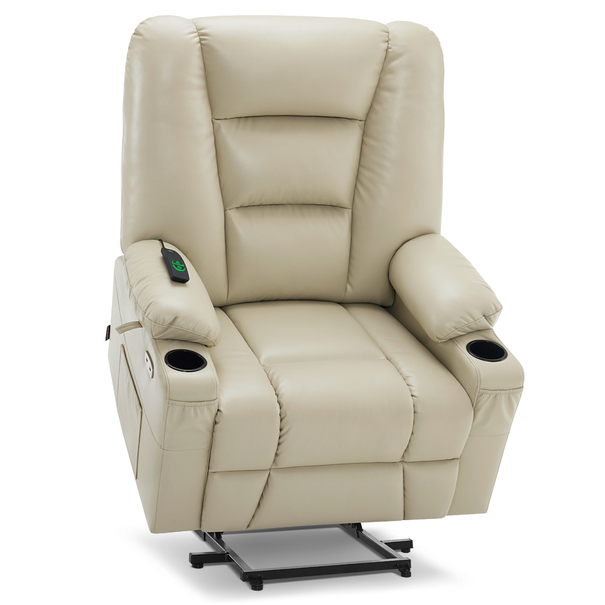 MCombo Power Lift Recliner Chair with Massage and Heat for Elderly, Extended Footrest, 3 Positions, Cup Holders, USB Ports, Faux Leather 7519 Series