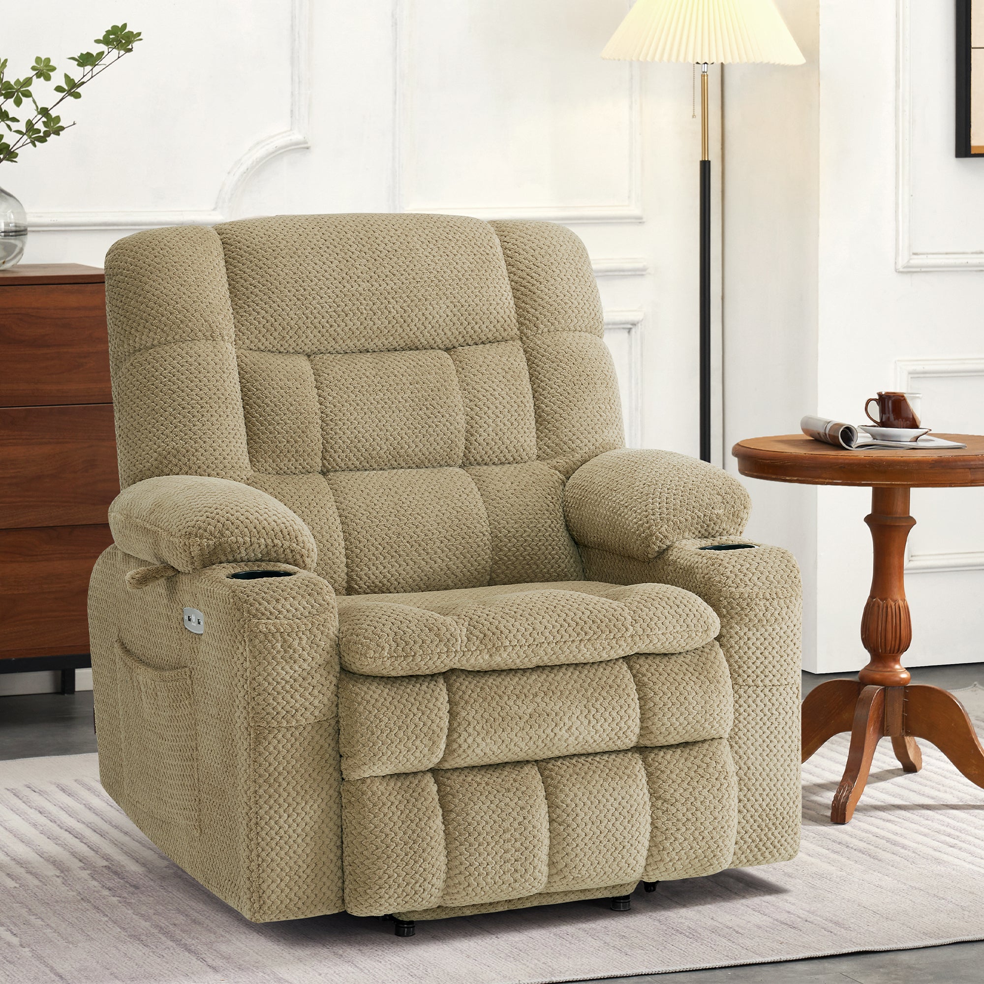 MCombo Dual Motor Power Lift Recliner Chair with Massage and Heat for Elderly People, Infinite Position, USB Ports, Cup Holders, Extended Footrest, Fabric, 7890 Series