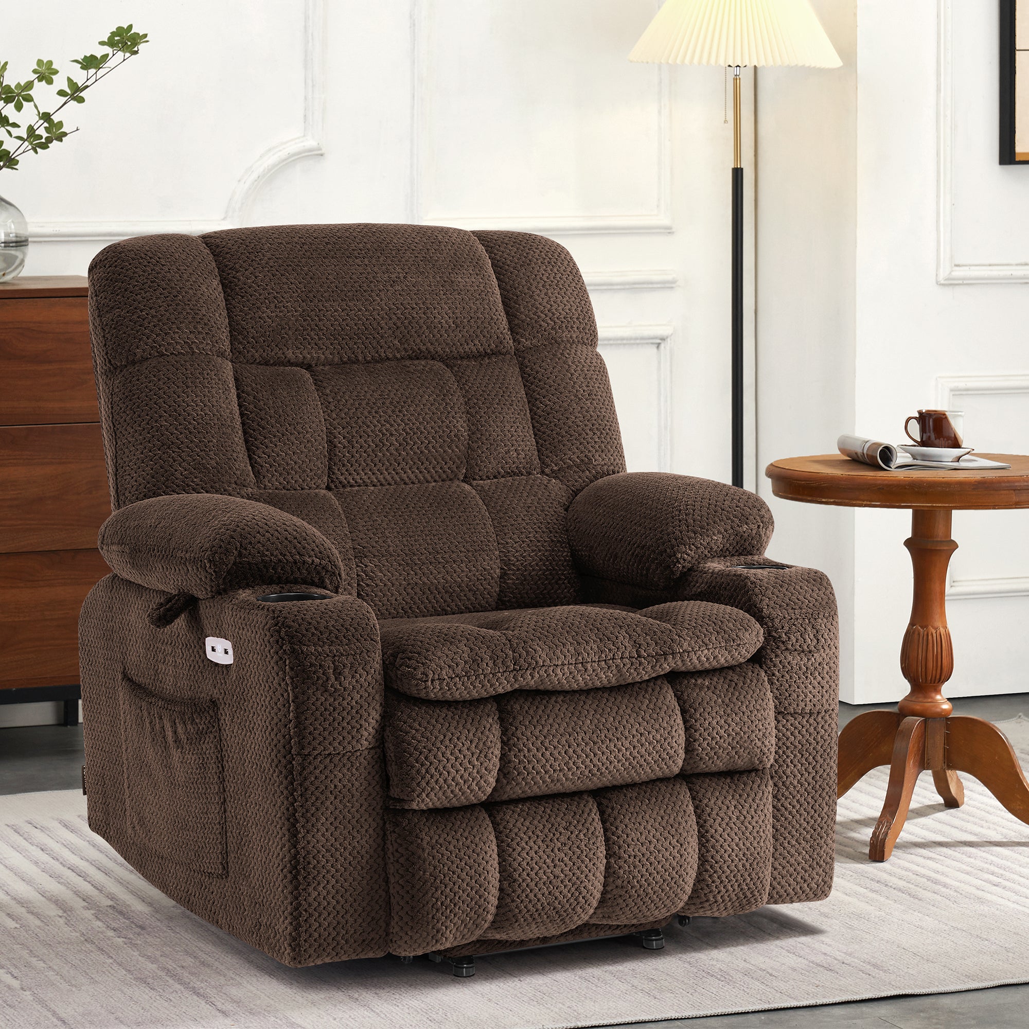 MCombo Dual Motor Power Lift Recliner Chair with Massage and Heat for Elderly People, Infinite Position, USB Ports, Cup Holders, Extended Footrest, Fabric, 7890 Series