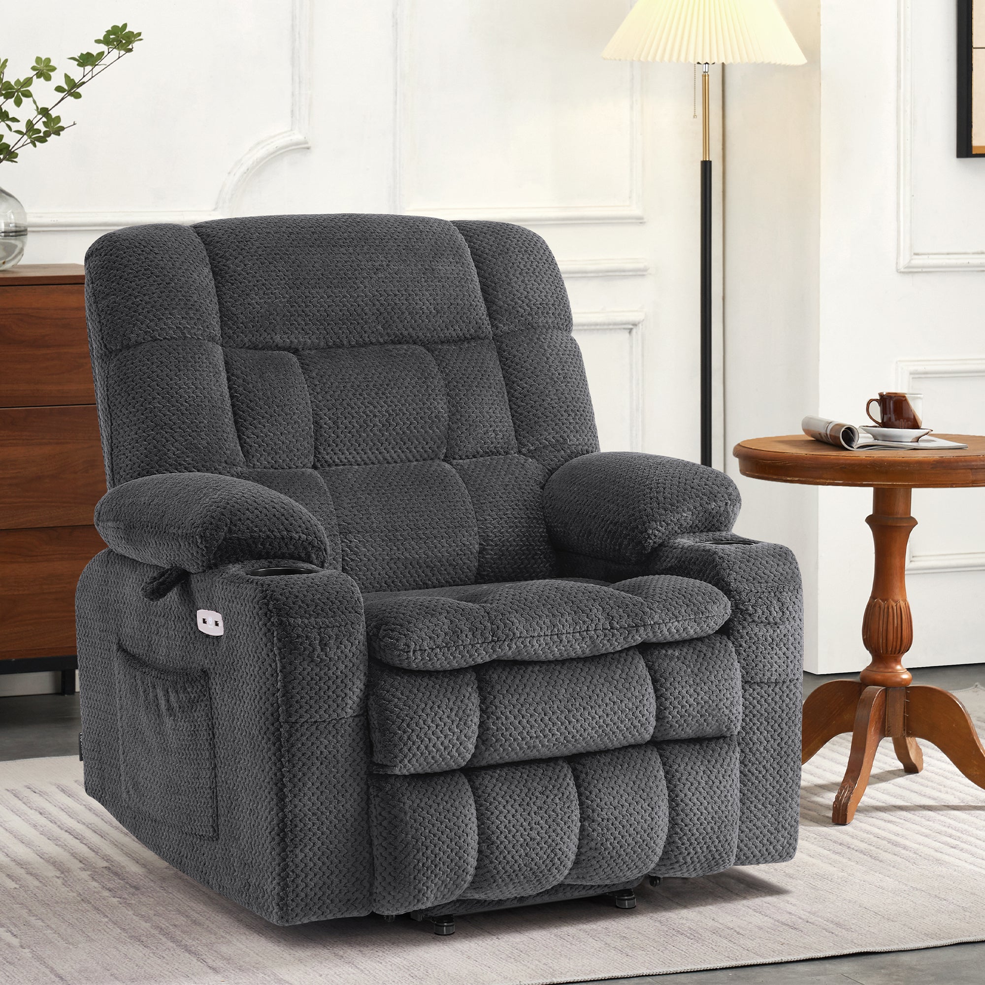 MCombo Dual Motor Power Lift Recliner Chair with Massage and Heat for Elderly People, Infinite Position, USB Ports, Cup Holders, Extended Footrest, Fabric, 7890 Series