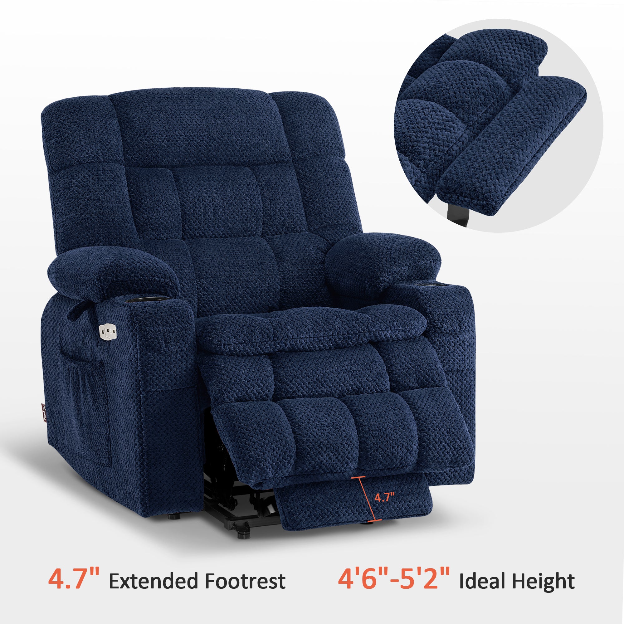 MCombo Dual Motor Power Lift Recliner Chair with Massage and Heat for Elderly People, Infinite Position, USB Ports, Cup Holders, Extended Footrest, Fabric, 7890 Series