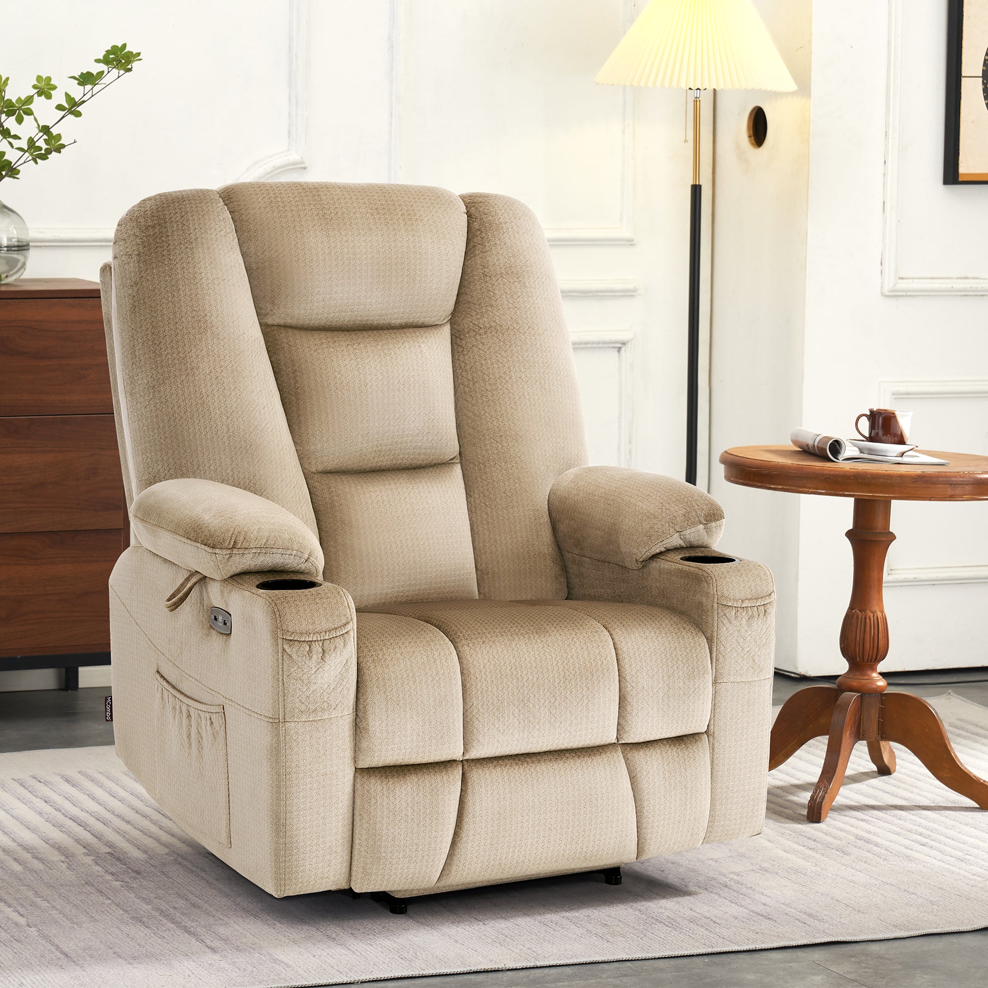 MCombo Large-Wide Power Lift Recliner Chair with Massage and Heat for Big and Tall Elderly People, Fabric R7541