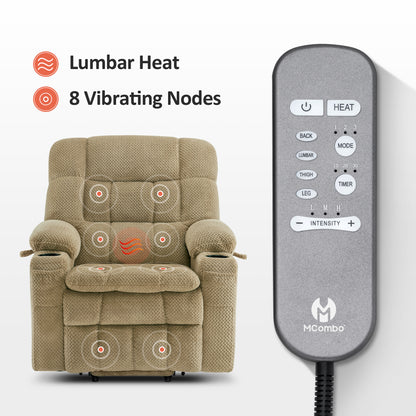 MCombo Dual Motor Power Lift Recliner Chair with Massage and Heat for Elderly People, Infinite Position, USB Ports, Cup Holders, Extended Footrest, Fabric, 7890 Series