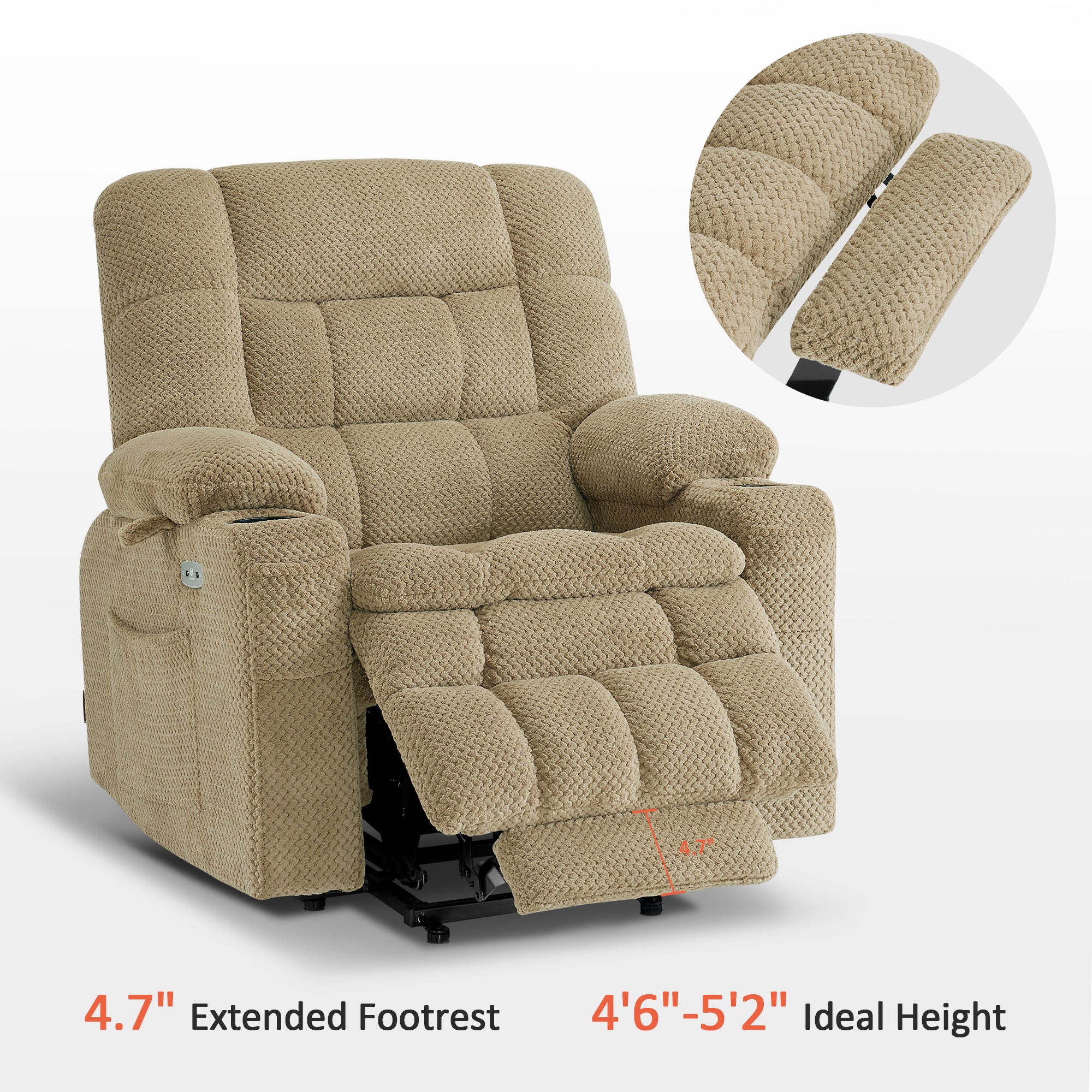 MCombo Dual Motor Power Lift Recliner Chair with Massage and Heat for Elderly People, Infinite Position, USB Ports, Cup Holders, Extended Footrest, Fabric, 7890 Series