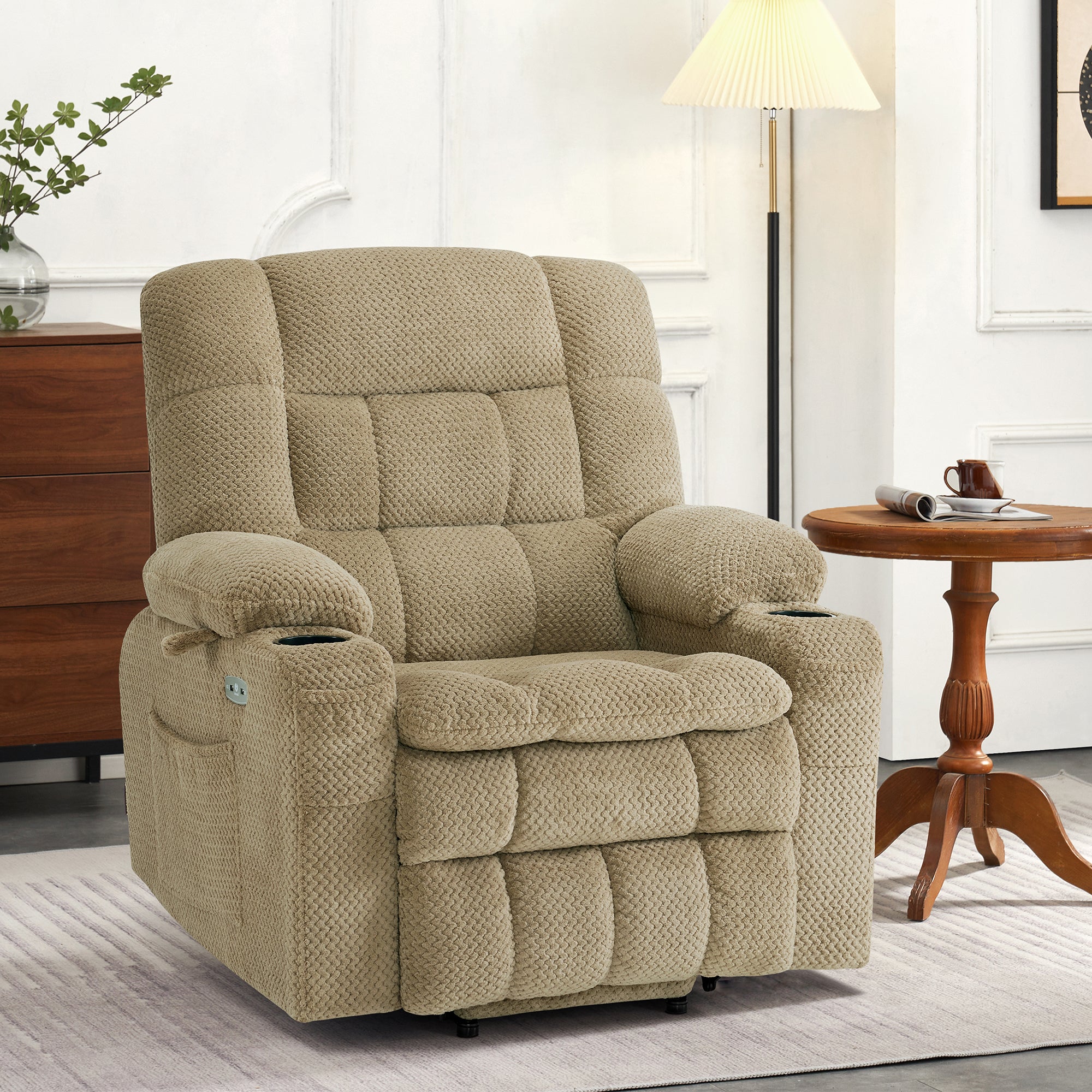 MCombo Dual Motor Power Lift Recliner Chair with Massage and Heat for Elderly People, Infinite Position, USB Ports, Cup Holders, Extended Footrest, Fabric, 7890 Series