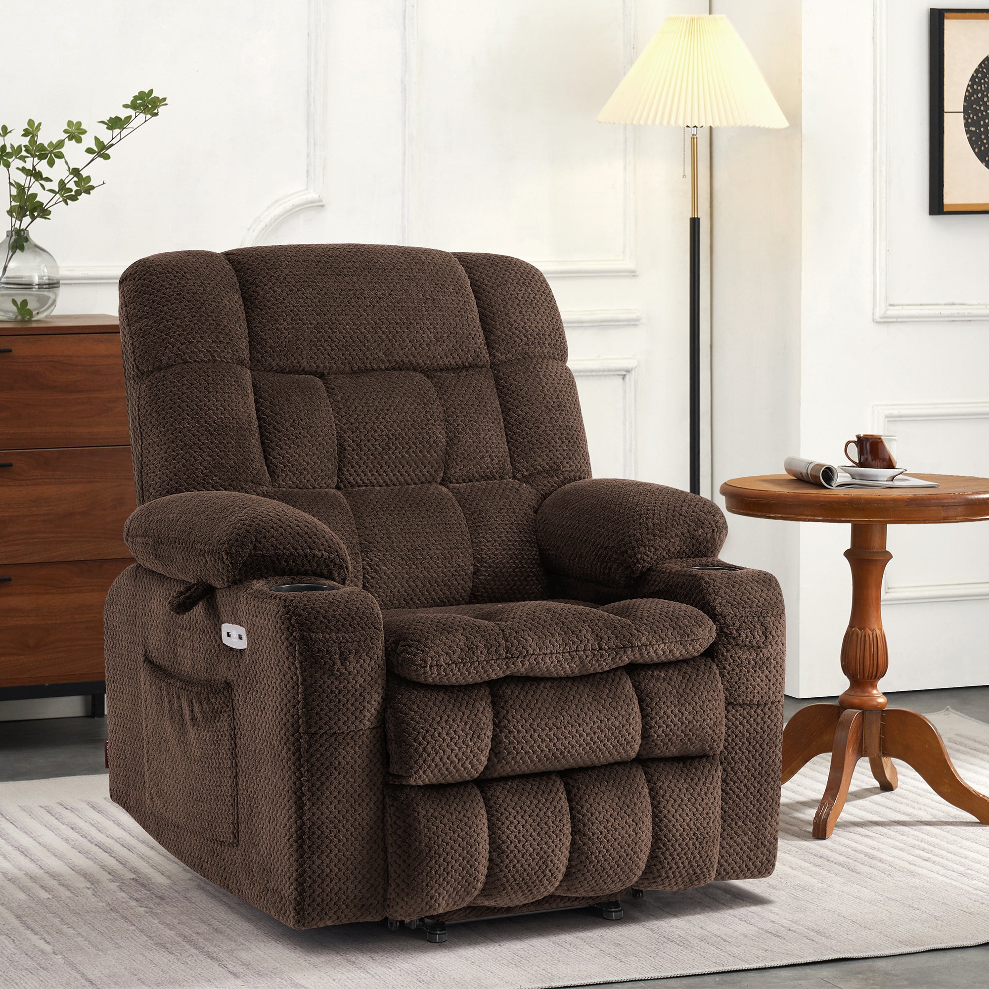 MCombo Dual Motor Power Lift Recliner Chair with Massage and Heat for Elderly People, Infinite Position, USB Ports, Cup Holders, Extended Footrest, Fabric, 7890 Series