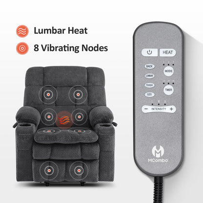 MCombo Dual Motor Power Lift Recliner Chair with Massage and Heat for Elderly People, Infinite Position, USB Ports, Cup Holders, Extended Footrest, Fabric, 7890 Series