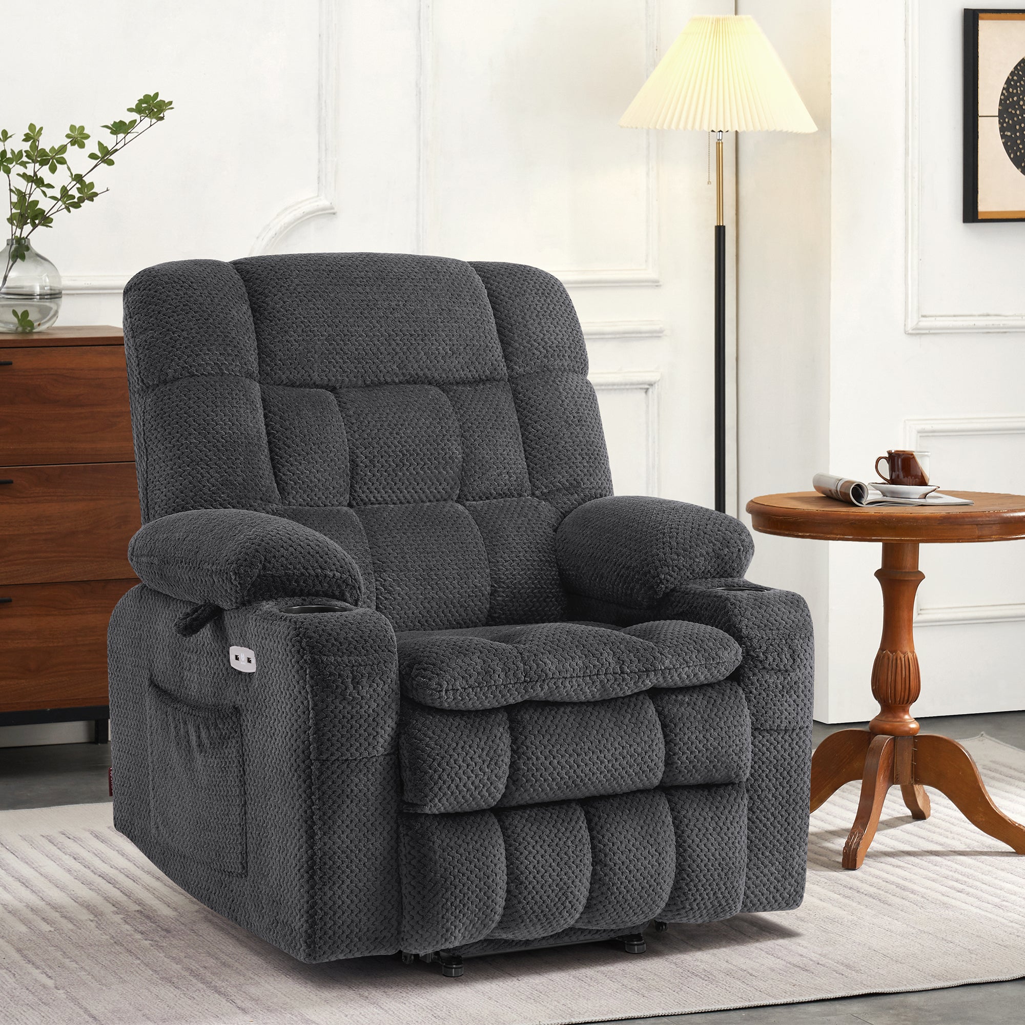 MCombo Dual Motor Power Lift Recliner Chair with Massage and Heat for Elderly People, Infinite Position, USB Ports, Cup Holders, Extended Footrest, Fabric, 7890 Series