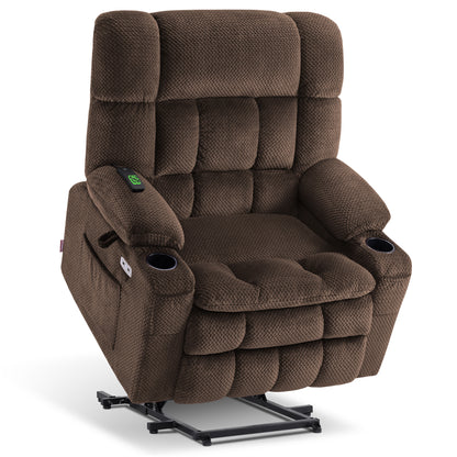 MCombo Dual Motor Power Lift Recliner Chair with Massage and Heat for Elderly People, Infinite Position, USB Ports, Cup Holders, Extended Footrest, Fabric, 7890 Series