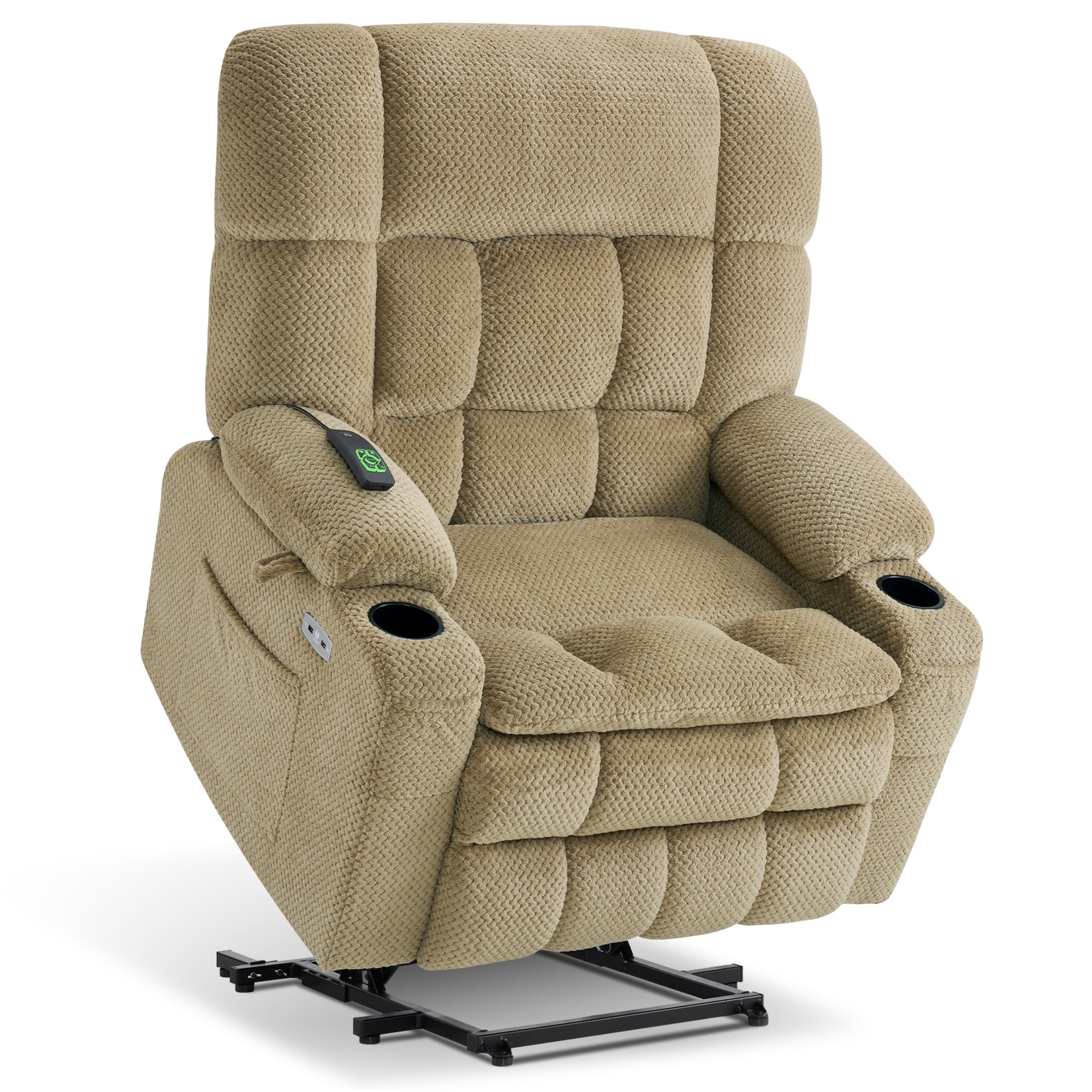 MCombo Dual Motor Power Lift Recliner Chair with Massage and Heat for Elderly People, Infinite Position, USB Ports, Cup Holders, Extended Footrest, Fabric, 7890 Series