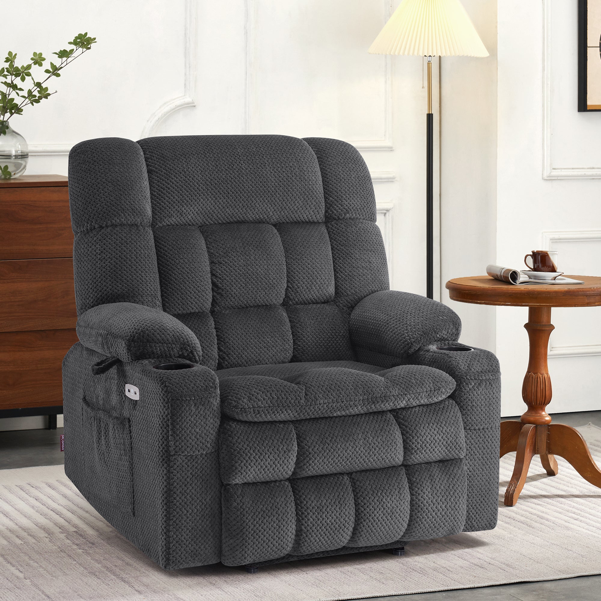 MCombo Dual Motor Power Lift Recliner Chair with Massage and Heat for Elderly People, Infinite Position, USB Ports, Cup Holders, Extended Footrest, Fabric, 7890 Series