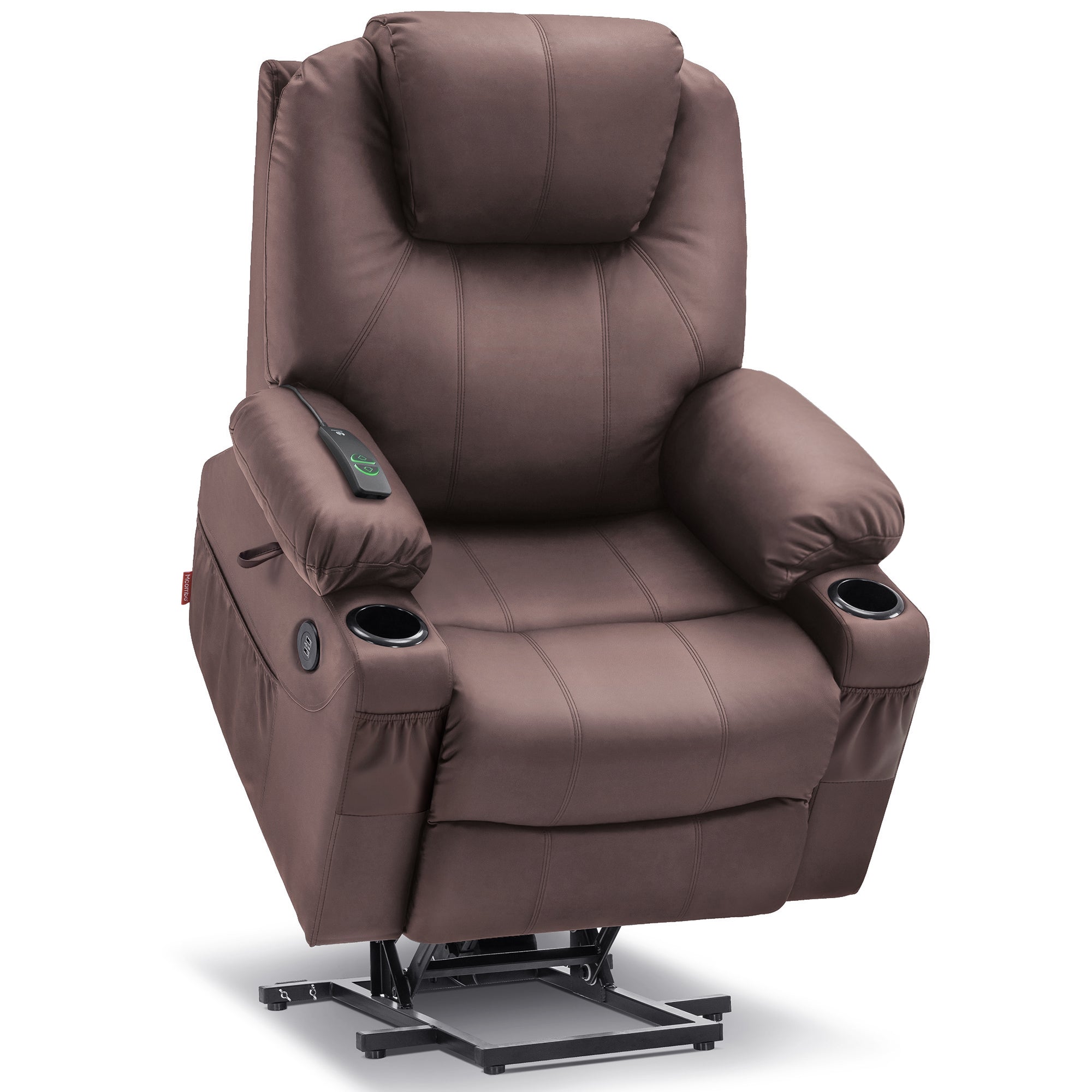 MCombo Power Lift Recliner Chair with Massage and Heat for Elderly, 3 Positions, 2 Side Pockets and Cup Holders, USB Ports, Faux Leather 7040 Series