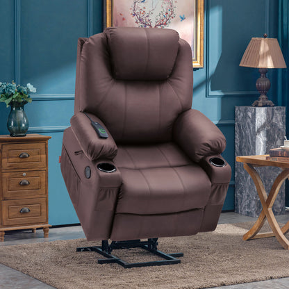 MCombo Power Lift Recliner Chair with Massage and Heat for Elderly, 3 Positions, 2 Side Pockets and Cup Holders, USB Ports, Faux Leather 7040 Series