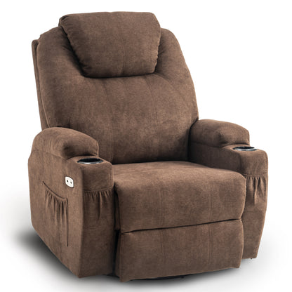 MCombo Manual Swivel Glider Rocker Recliner Chair with Massage and Heat for Adult, Cup Holders, USB Ports, 2 Side Pockets 8031,8041