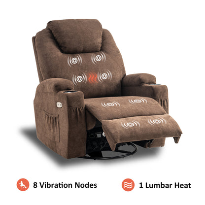 MCombo Manual Swivel Glider Rocker Recliner Chair with Massage and Heat for Adult, Cup Holders, USB Ports, 2 Side Pockets 8031,8041