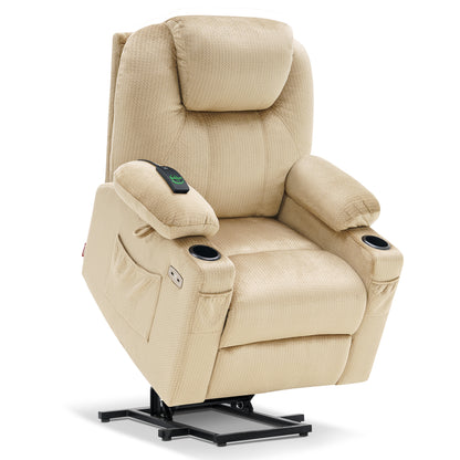 MCombo Electric Power Lift Recliner Chair Sofa with Massage and Heat for Elderly, 3 Positions, 2 Side Pockets and Cup Holders, USB Ports, Fabric 7040 Series