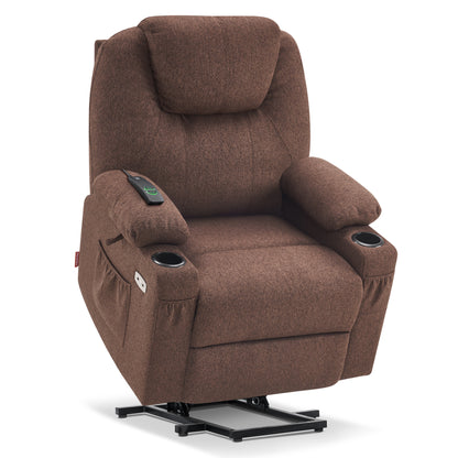 MCombo Electric Power Lift Recliner Chair Sofa with Massage and Heat for Elderly, 3 Positions, 2 Side Pockets and Cup Holders, USB Ports, Fabric 7040 Series