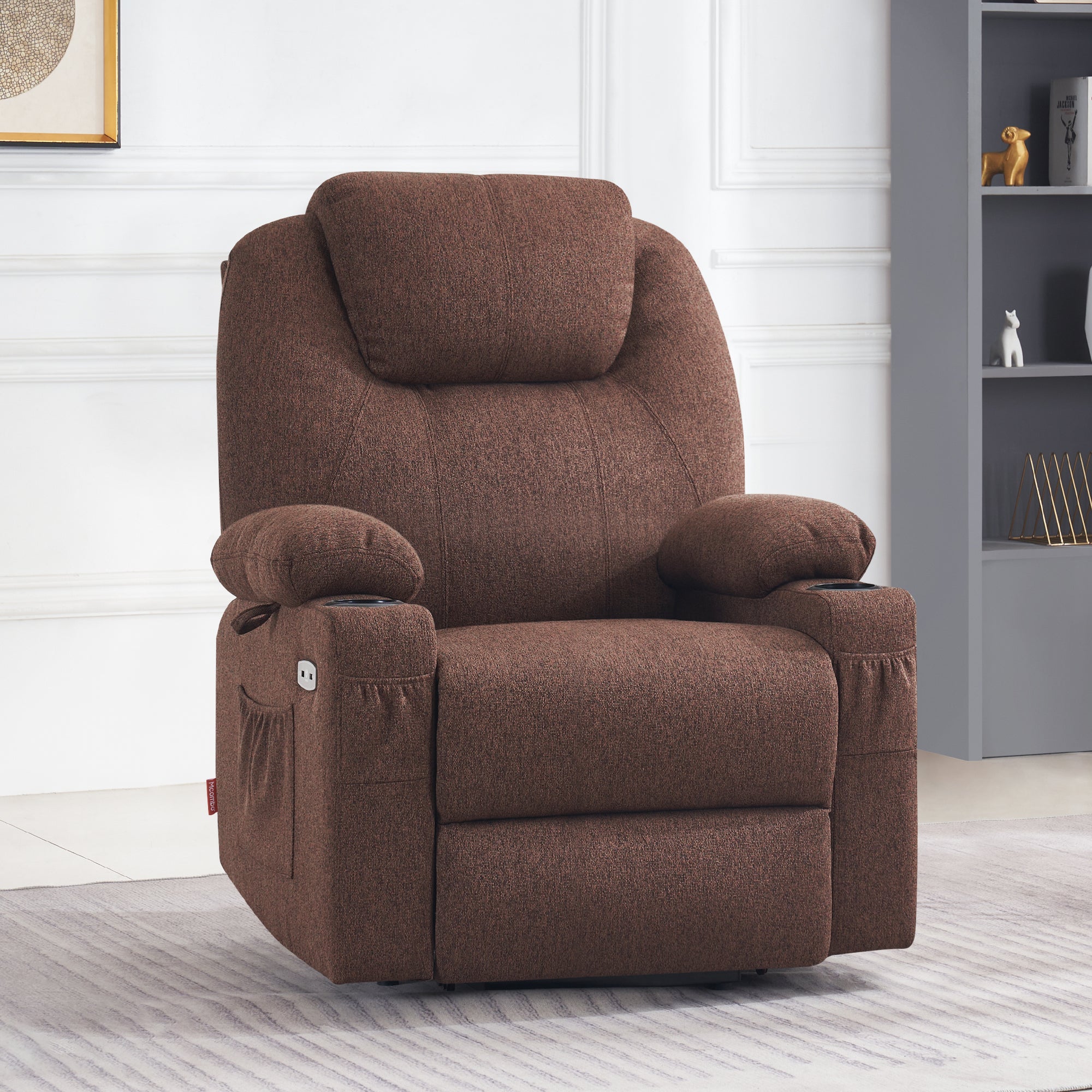 MCombo Electric Power Lift Recliner Chair Sofa with Massage and Heat for Elderly, 3 Positions, 2 Side Pockets and Cup Holders, USB Ports, Fabric 7040 Series