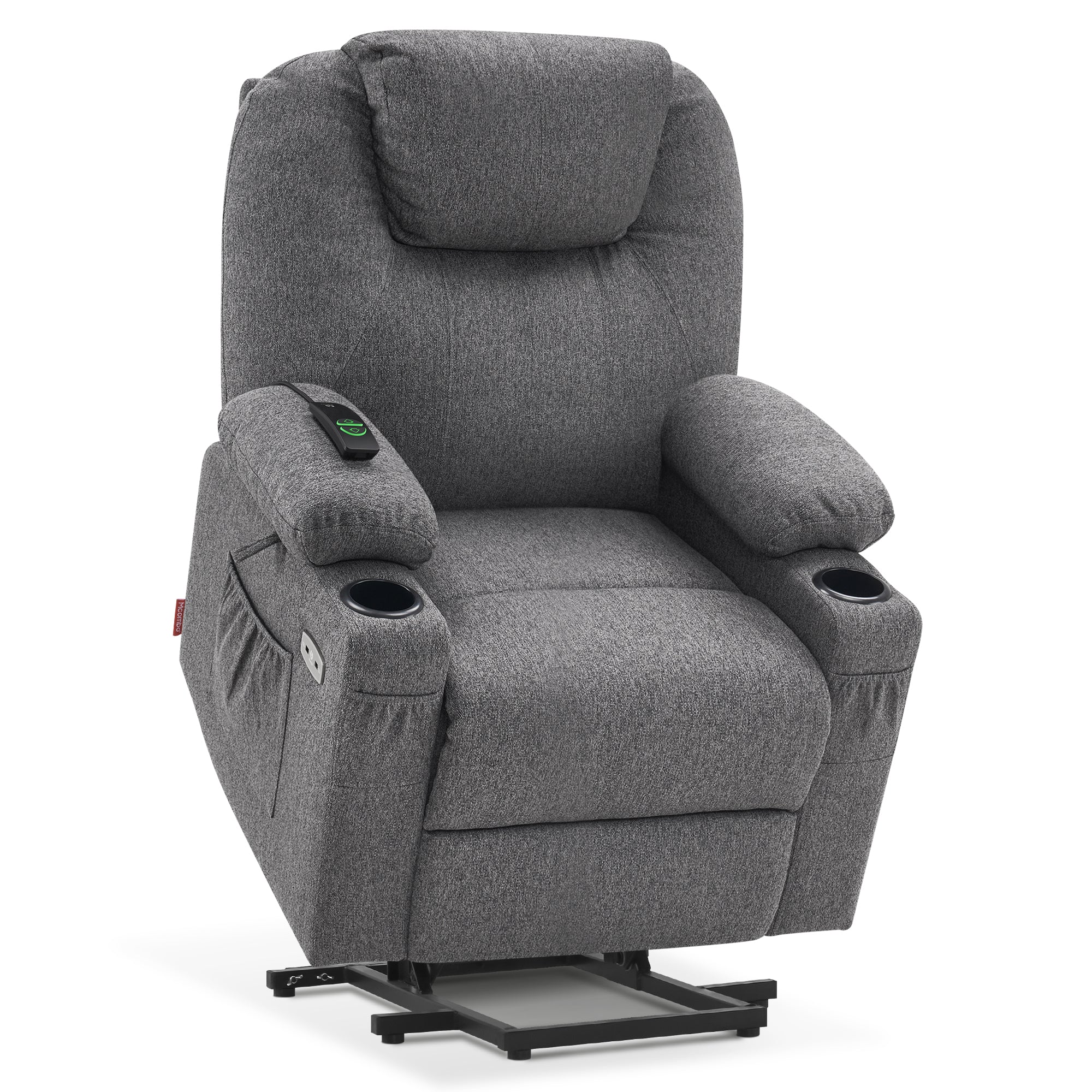 MCombo Electric Power Lift Recliner Chair Sofa with Massage and Heat for Elderly, 3 Positions, 2 Side Pockets and Cup Holders, USB Ports, Fabric 7040 Series