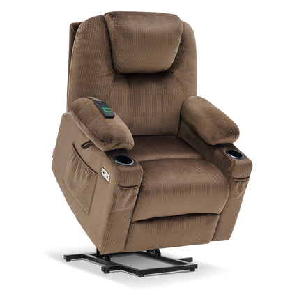 MCombo Electric Power Lift Recliner Chair Sofa with Massage and Heat for Elderly, 3 Positions, 2 Side Pockets and Cup Holders, USB Ports, Fabric 7040 Series